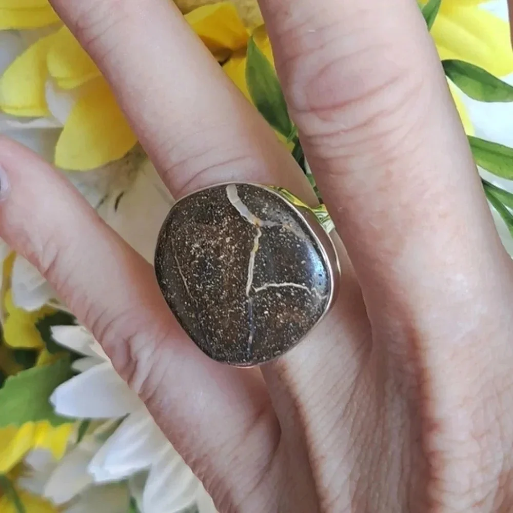 Boulder Opal Matrix Ring In 925 Sterling Silver.
